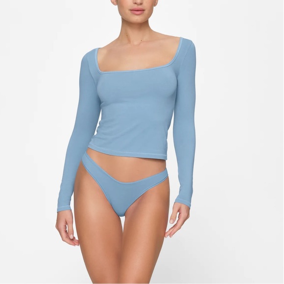 Skims New Vintage Scoop Long Sleeve T-shirt - Iris Blue - Picture 2 of 5